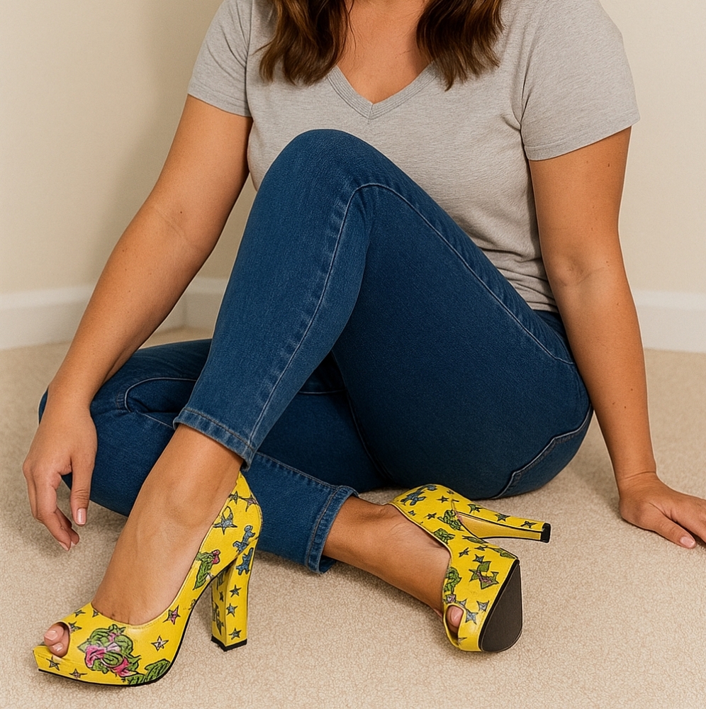 Betsey Johnson Used (good condition) Yellow Print: Mermaid themed